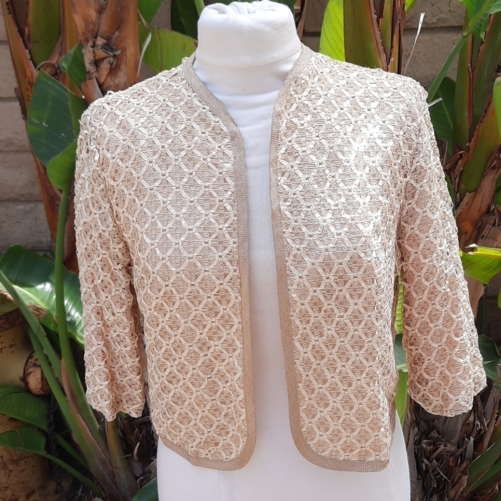 Vintage The Specialty House Cream Open Front Lace Jacket S